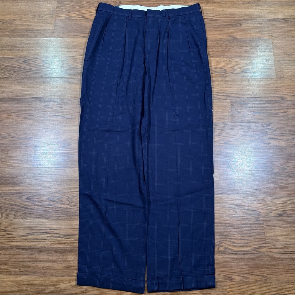 Polo Golf Ralph Lauren 100% Rayon Dress Pants Navy Blue Plaid Men's Size 36x34